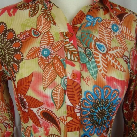 Colorful Floral Top Fancy Sleeves Small - Picture 3 of 8